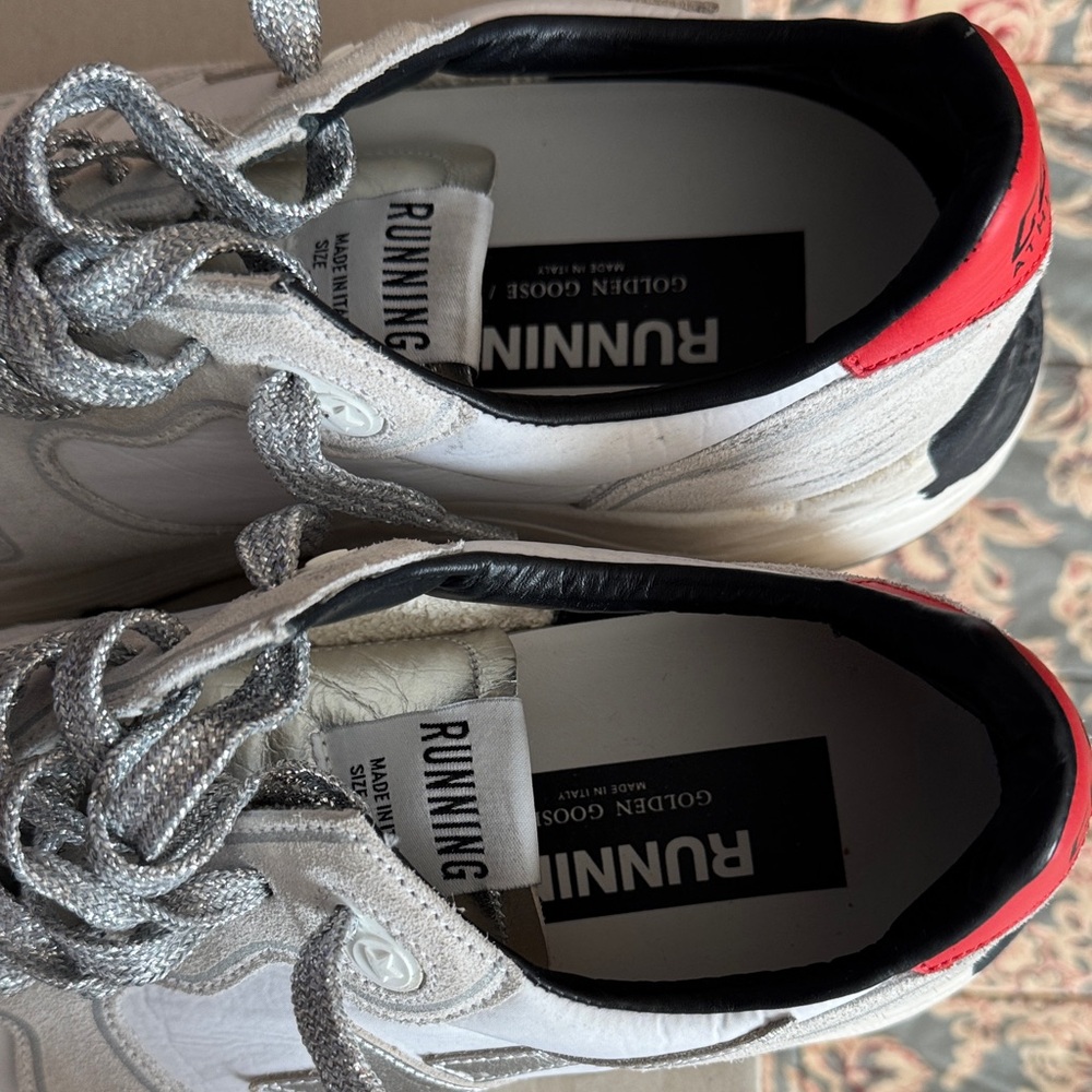 Golden Goose White, Black & Silver Athletic Shoes/RUNNING SOLE Style/Size 39/8.5 - Picture 7 of 16